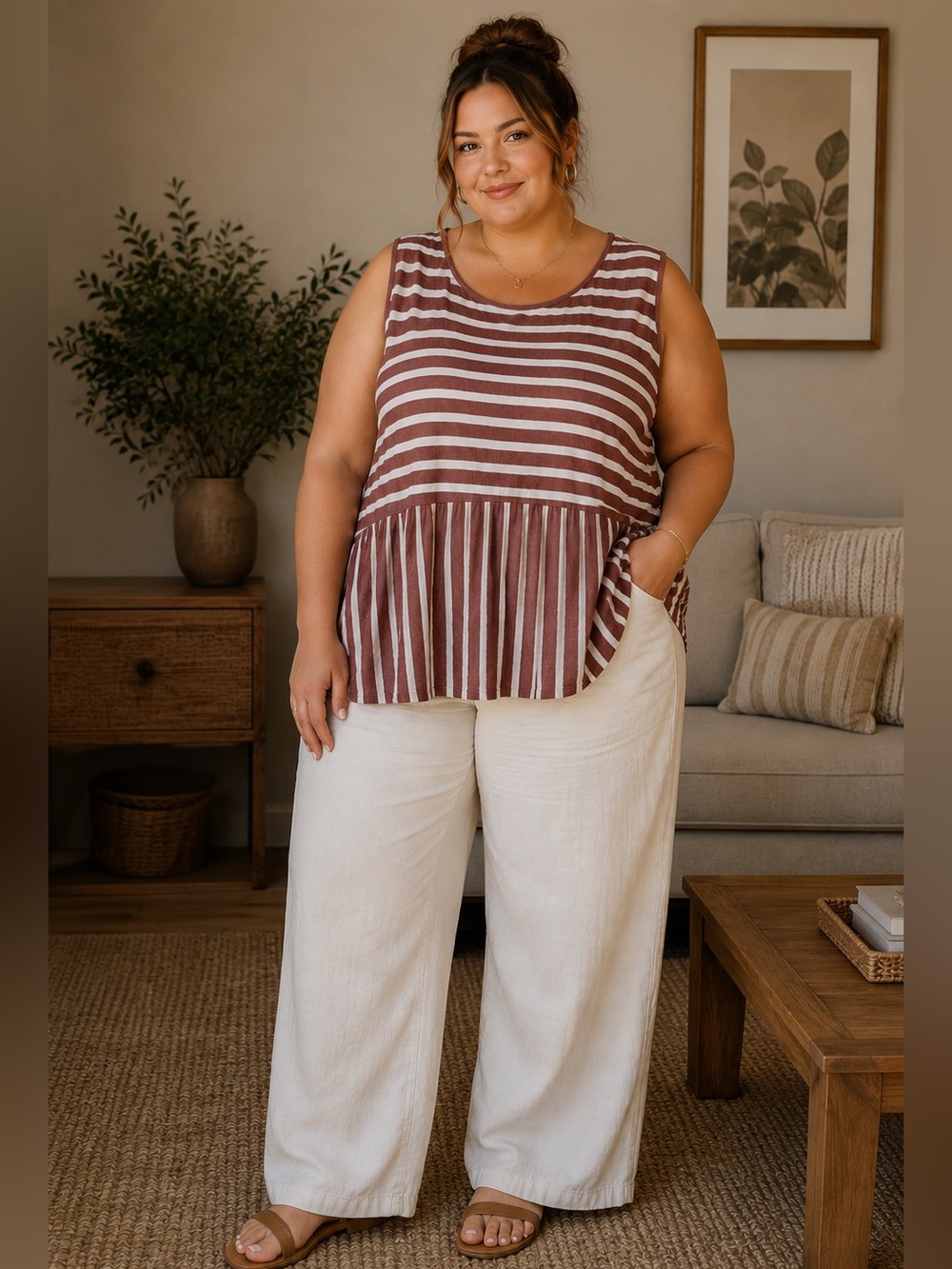 Simple Suzanne Betro Sleeveless Rust Striped Top 4X